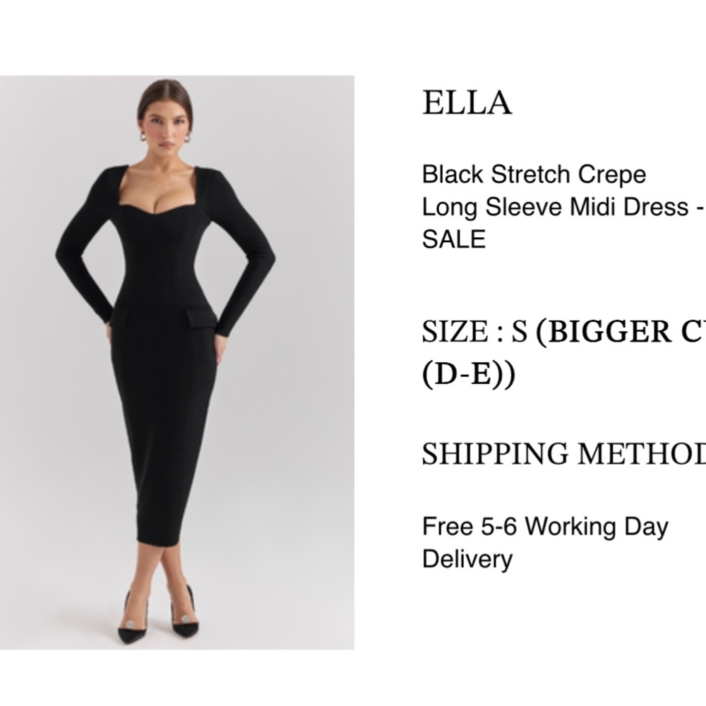 House of CB Black Long Sleeve Sweetheart Midi Dress
